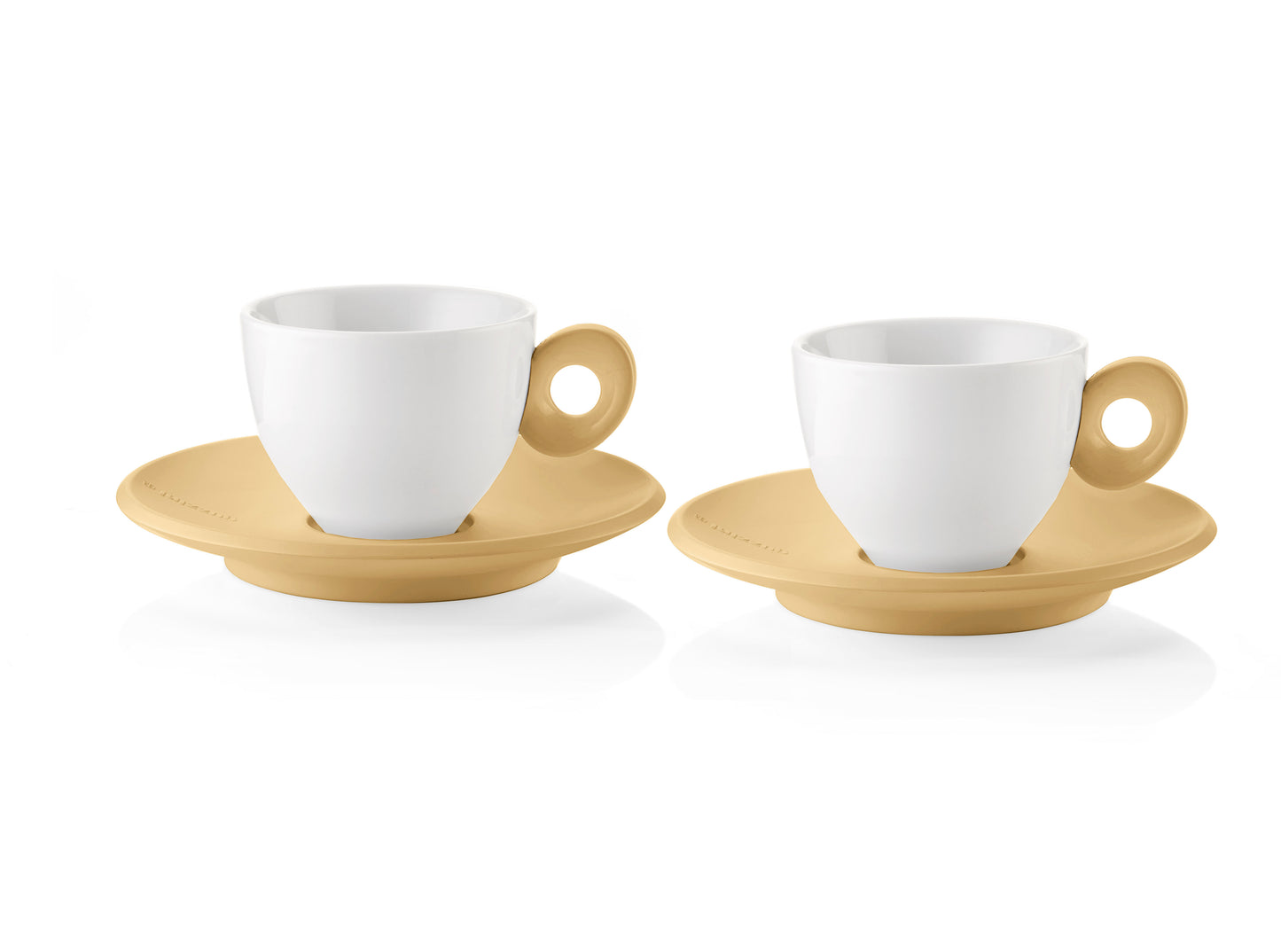 Guzzini Everyday set of 2 cups w/ saucer mustard yellow