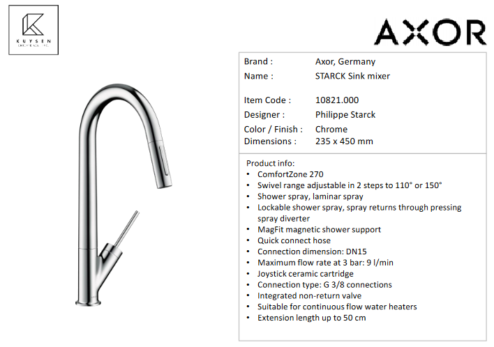Axor Starck sink mixer with pull out spray 10821.000