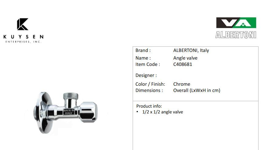 Albertoni Angle Valve 1/2M inlet x 1/2M for 1/2 flexible hose C408681