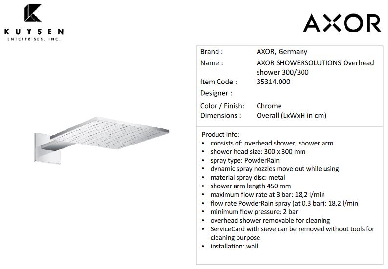 Axor Overhead Shower 300/300 1jet, Chrome 35314.000