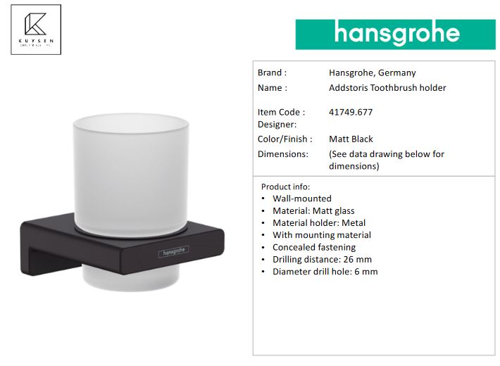 Hansgrohe AddStoris Toothbrush holder, Matt Black 41749.677