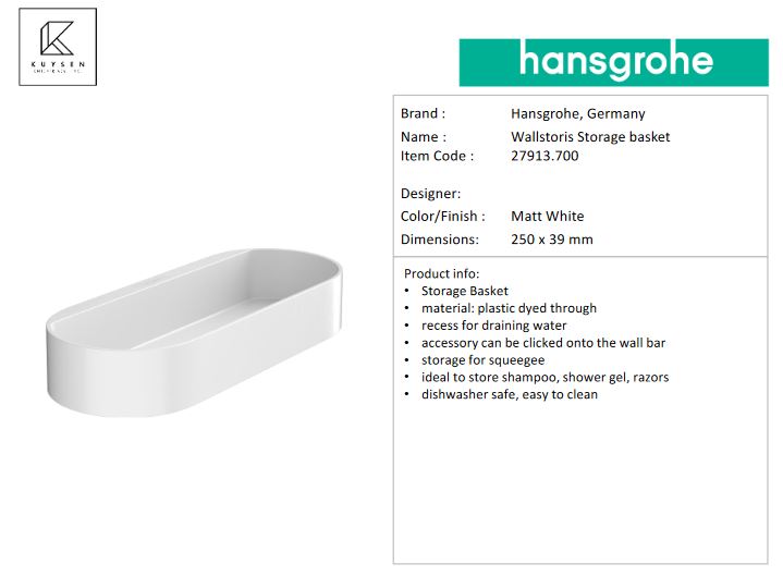 Hansgrohe Wallstoris storage basket matt white 27913.700
