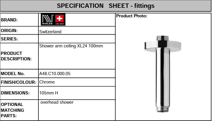 Nikles Shower Arm Ceiling XL24 100mm A48.C10.000.05
