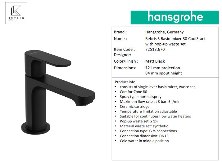 Hansgrohe Rebris S basin mxr 80 coolstart p.u 72513.670
