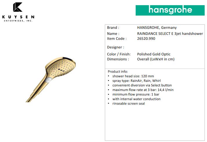 Hansgrohe Metropol Raindance Select E120 handshower 26520.990