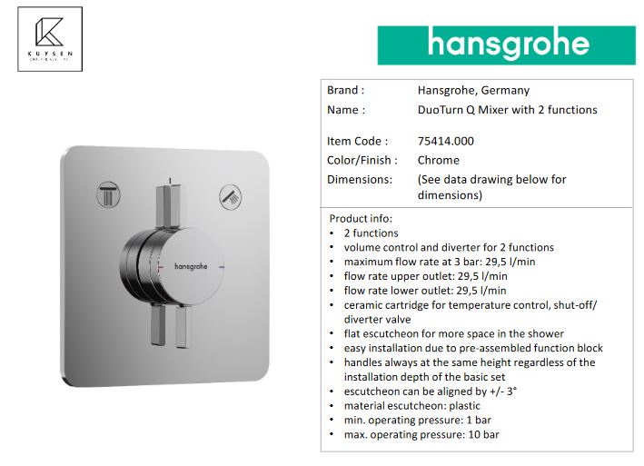 Hansgrohe DuoTurn Q Mixer with 2 functions, Chrome 75414.000