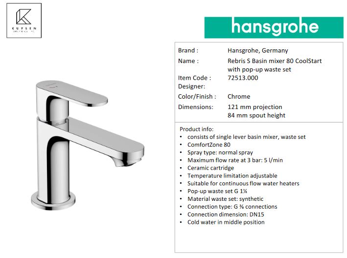 Hansgrohe Rebris S basin mxr 80 coolstart p.u 72513.000