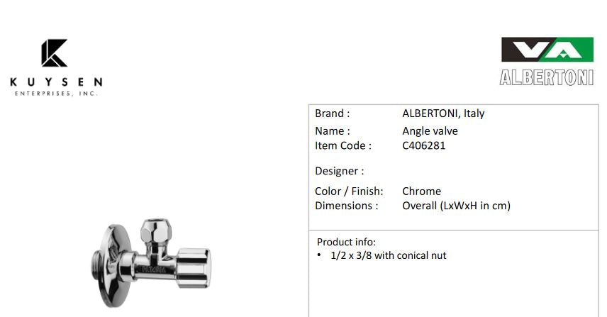 Albertoni Angle Valve 1/2M inlet x 3/8 with nut for Ø10mm tube C406281