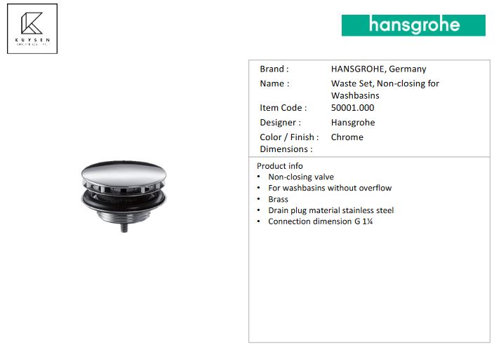 Hansgrohe Basin waste with cover 50001.000