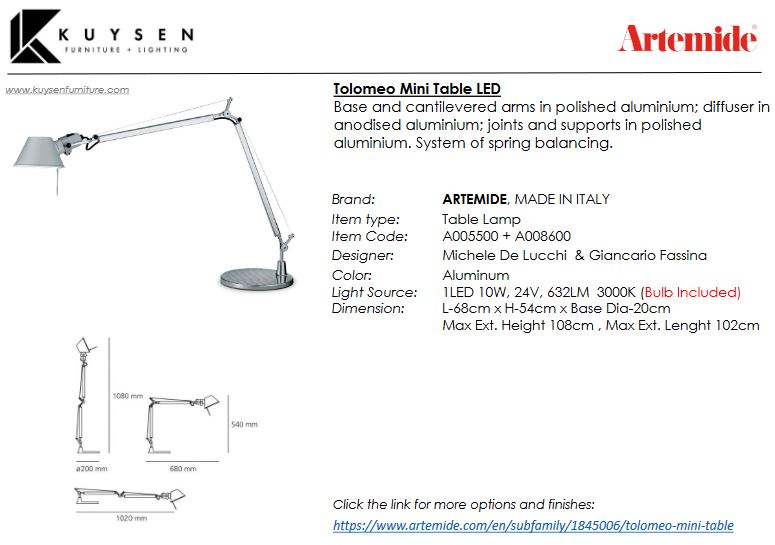 Artemide Tolomeo Mini LED Table Lamp