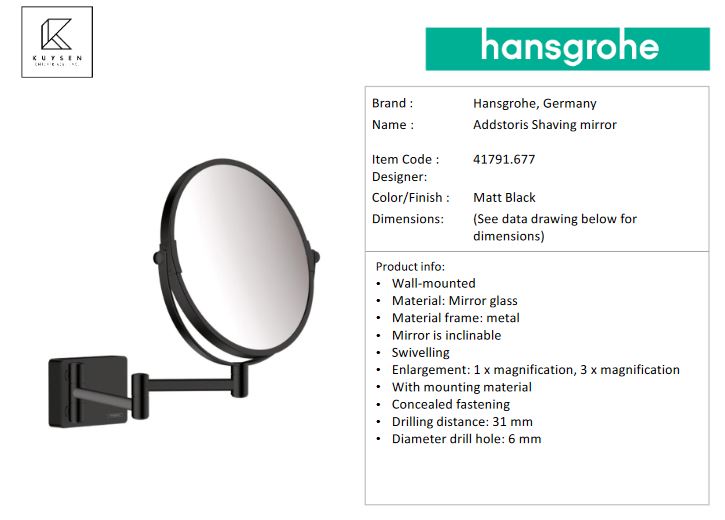 Hansgrohe AddStoris Shaving mirror, Matt Black 41791.677