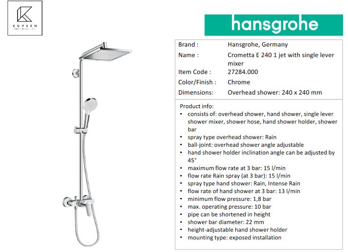Hansgrohe Crometta E showerpipe 240 1 lever mxr 27284.000
