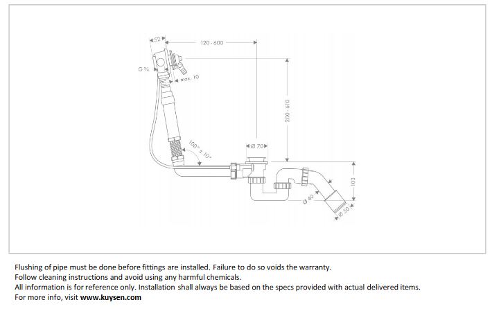 Hansgrohe Exafill bath waste & overflow with filler for special tubs 58126.180
