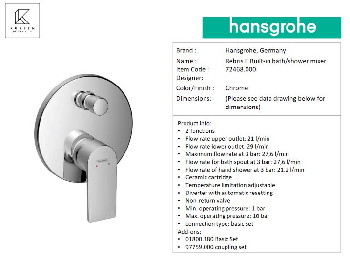 Hansgrohe Rebris E bath mxr concealed fin.set 72468.000