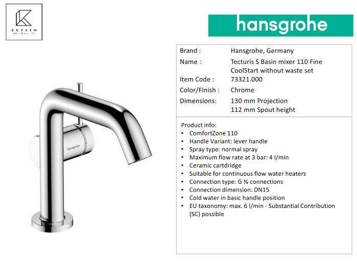 Hansgrohe Tecturis S basin mixer110 no wasteset 73321.000