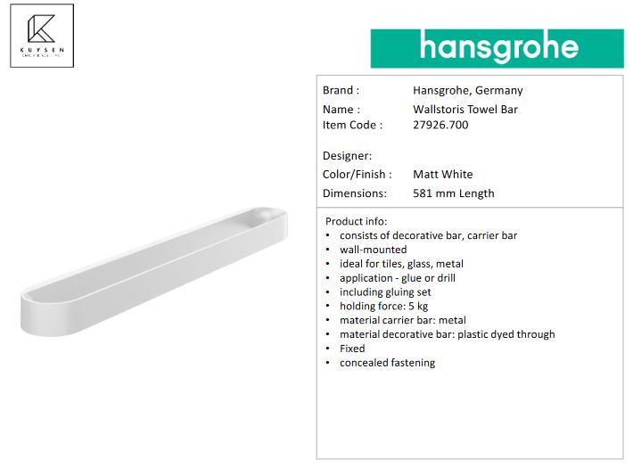 Hansgrohe Wallstoris towel rail matt white 27926.700