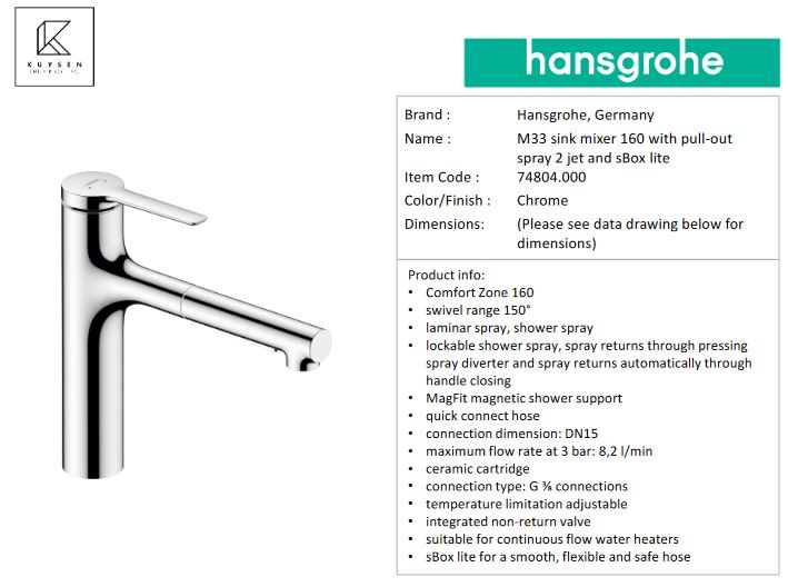 Hansgrohe Zesis M33 sink mixer 160 2jet Chrome 74804.000