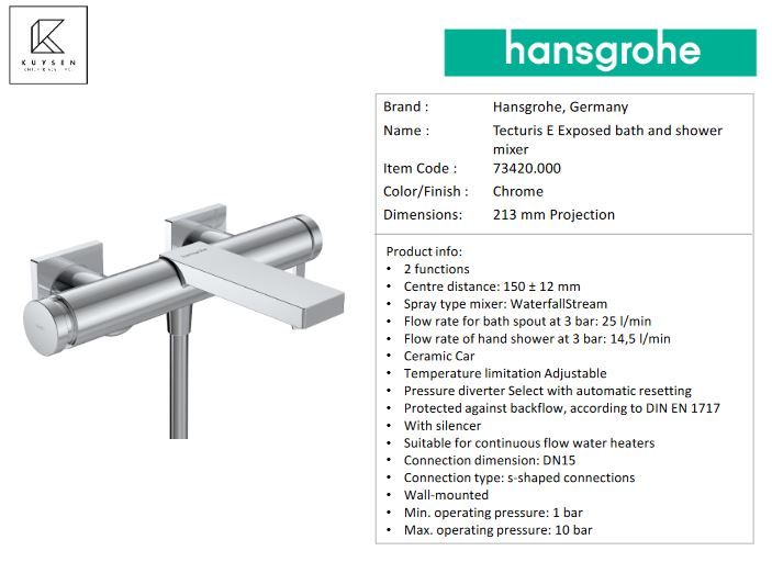 Hansgrohe Tecturis E bath mixer wall mounted 73420.000