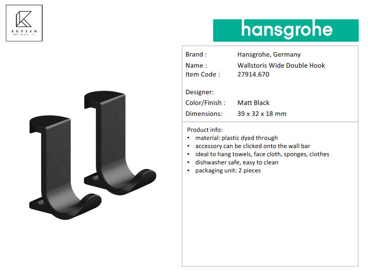 Hansgrohe Wallstoris towel hook matt black 27914.670