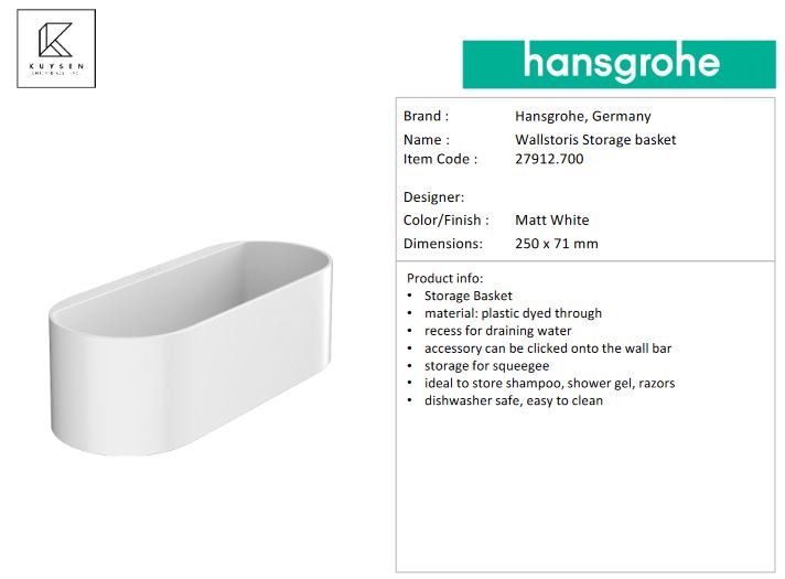 Hansgrohe Wallstoris storage basket deep weiss 27912.700