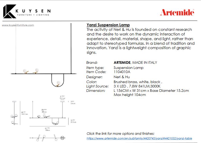 Artemide Yanzi S1 Suspension Lamp 1104010A