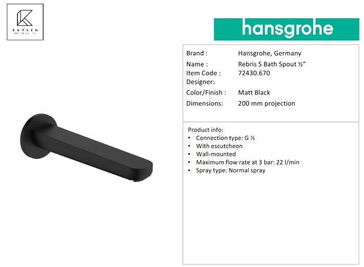 Hansgrohe Rebris S bath spout DN20 cut MB 72430.670