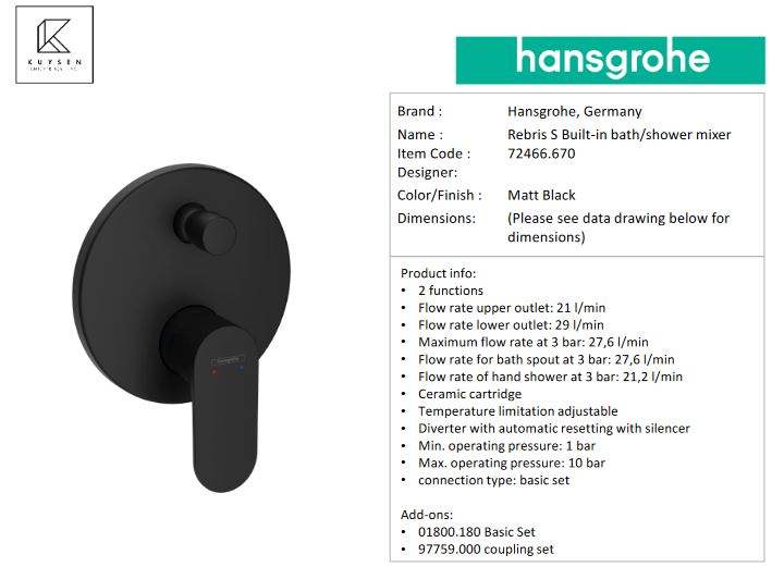 Hansgrohe Rebris S bath mxr concealed fin.set 72466.670