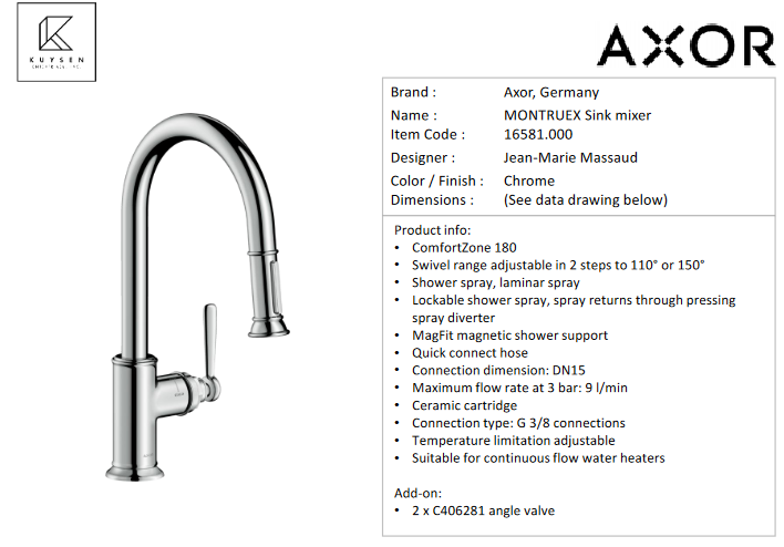 Axor Montreux sink mixer extractable handspry 16581.000