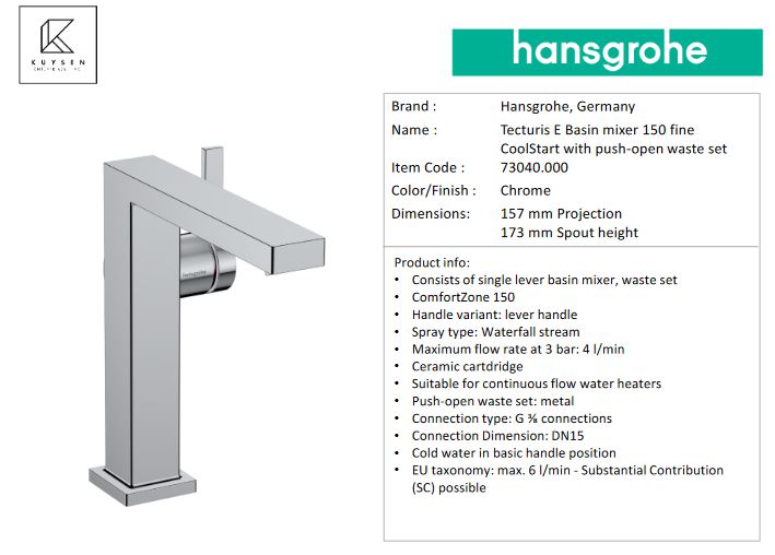Hansgrohe Tecturis E basin mixer 150 73040.000