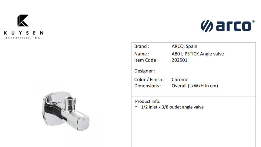 Arco A80 lipstick chrome 1/2x3/8 cubo 202501