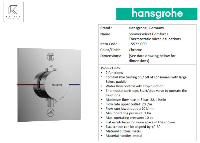 Hansgrohe ShowerSelect Comfort E thermostat 15572.000