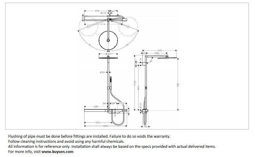 Axor Shower Solutions Showerpipe with Thermostat 800, Chrome 27984.000