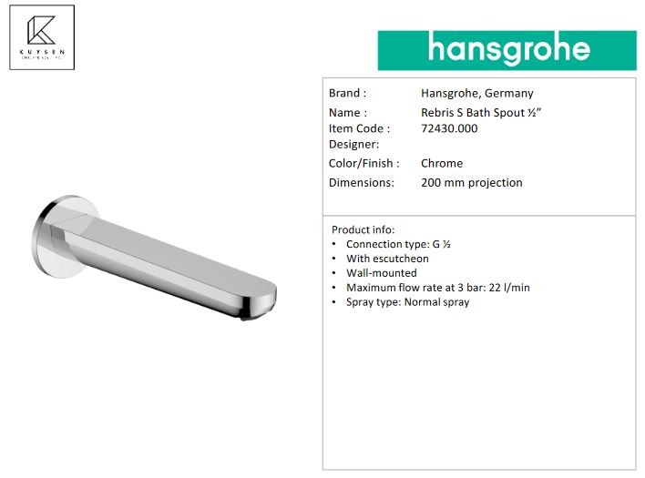 Hansgrohe Rebris S bath spout DN20 cut 72430.000