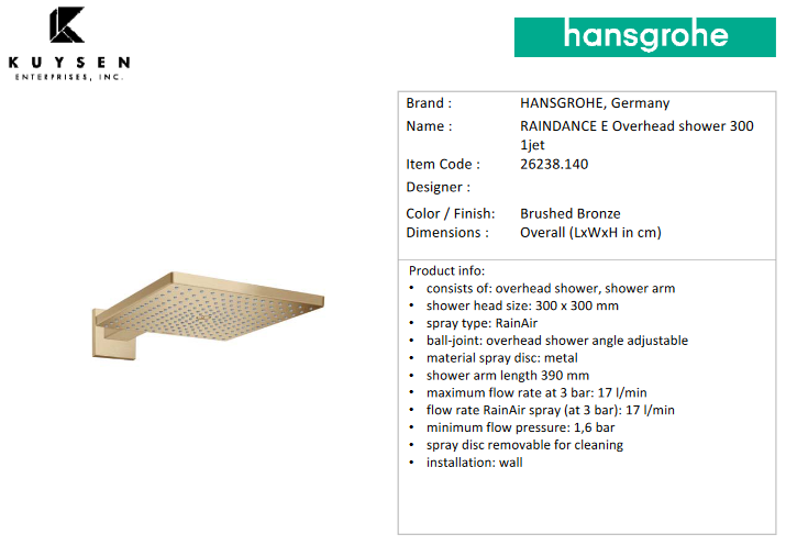 Hansgrohe Talis E overhead shower1jet BBR 26238.140