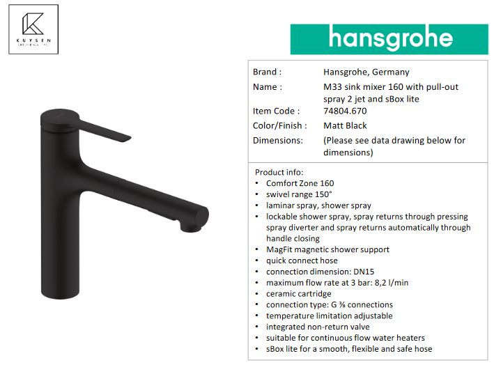 Hansgrohe Zesis M33 sink mixer 160 2jet Black 74804.670