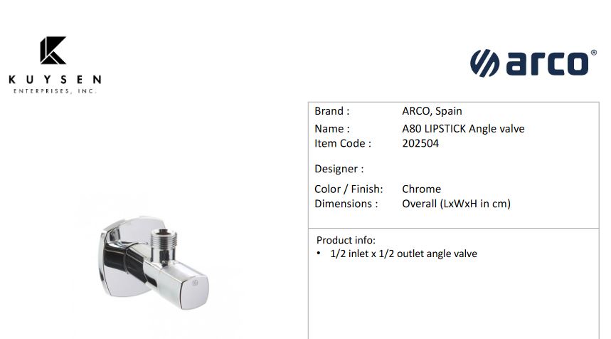 Arco A80 lipstick chrome 1/2x1/2 cubo 202504