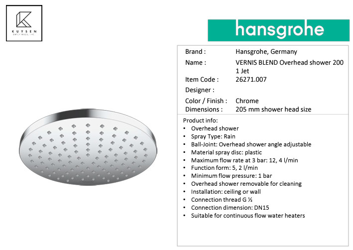 Hansgrohe VERNIS BLEND Overhead shower 200 1 Jet 26271.007