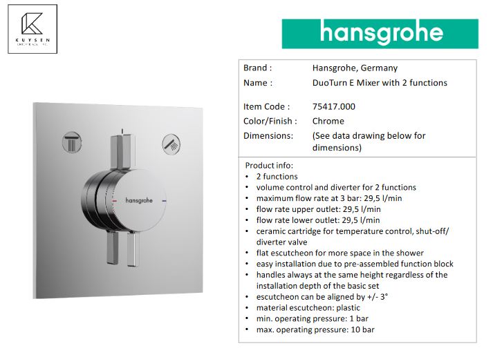 Hansgrohe DuoTurn E Mixer with 2 functions, Chrome 75417.000
