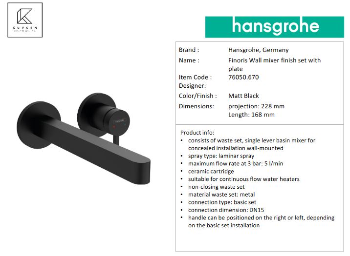 Hansgrohe Finoris 2hole basin mxr concealed blk 76050.670