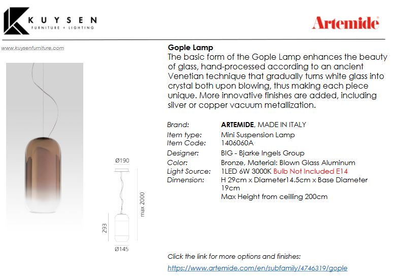 Artemide Gople Mini Suspension Lamp