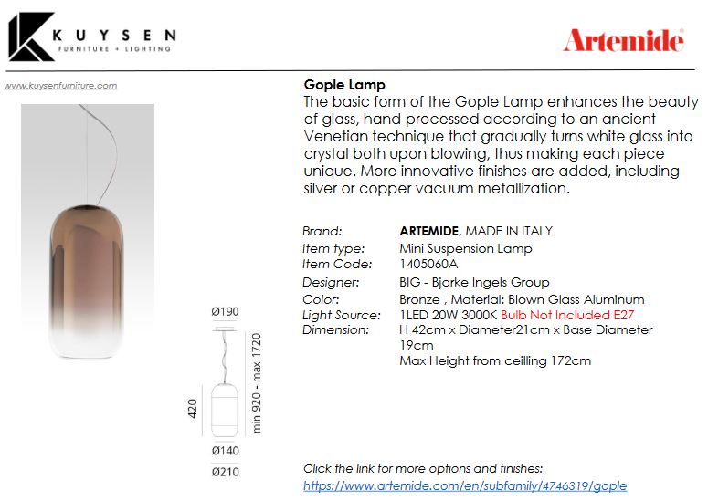 Artemide Gople Pendant Lamp