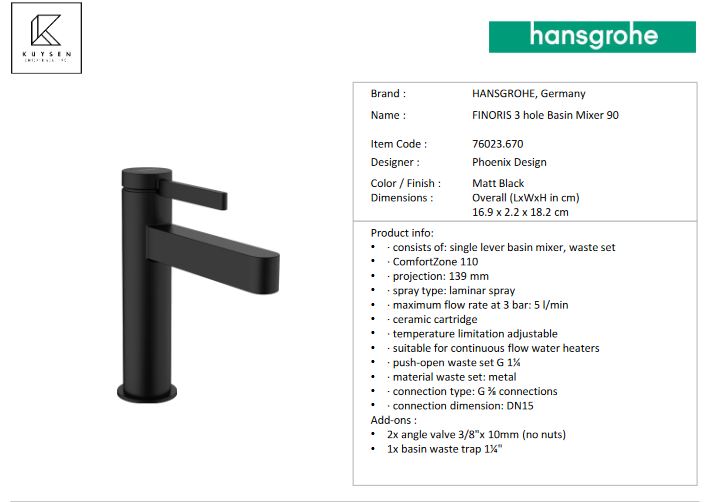 Hansgrohe Finoris Basin mixer 110 with push open waste set 76023.670