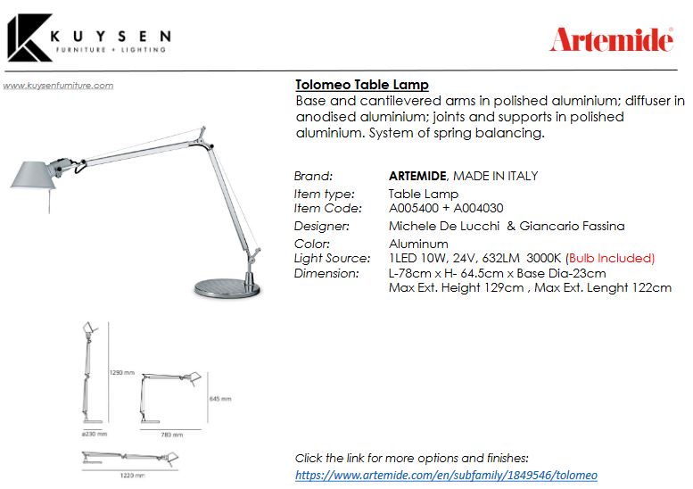 Artemide Tolomeo with Presence Detector Table Lamp