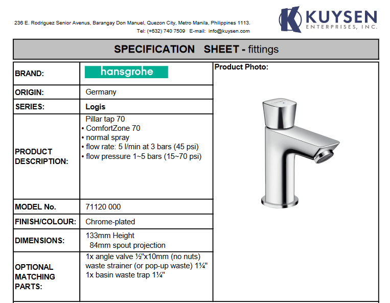Hansgrohe Logis Basin pillar tap 70 without waste set 71120.000.