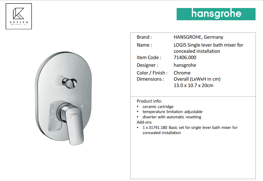 Hansgrohe Logis Built-in bath/shower mixer 71406.000