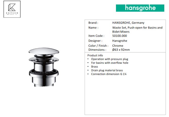 Hansgrohe Push type Basin waste 50100.000