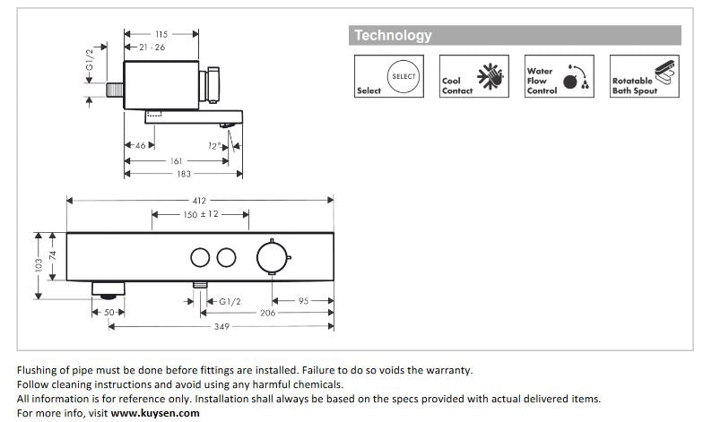 Hansgrohe ShowerTablet Select Bath thermostat 400 for exposed installation 24340.000