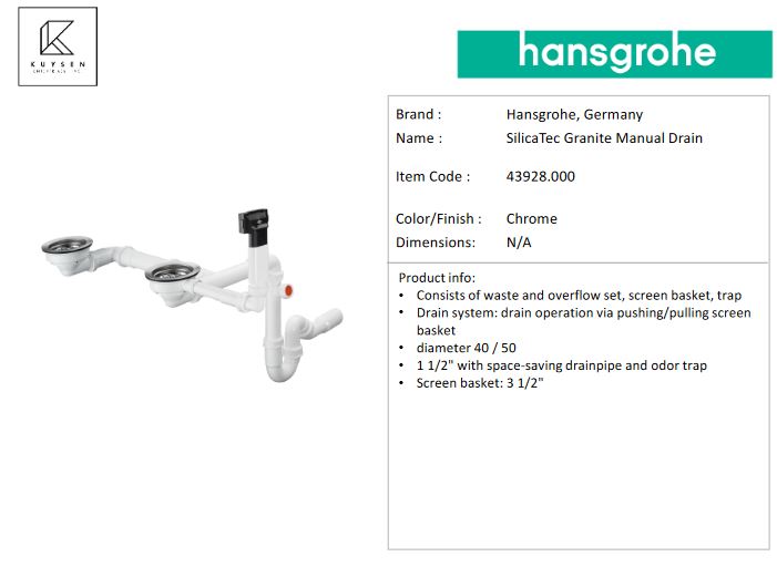 Hansgrohe SilicaTec manual drain-2B sink 370/370 43928.000
