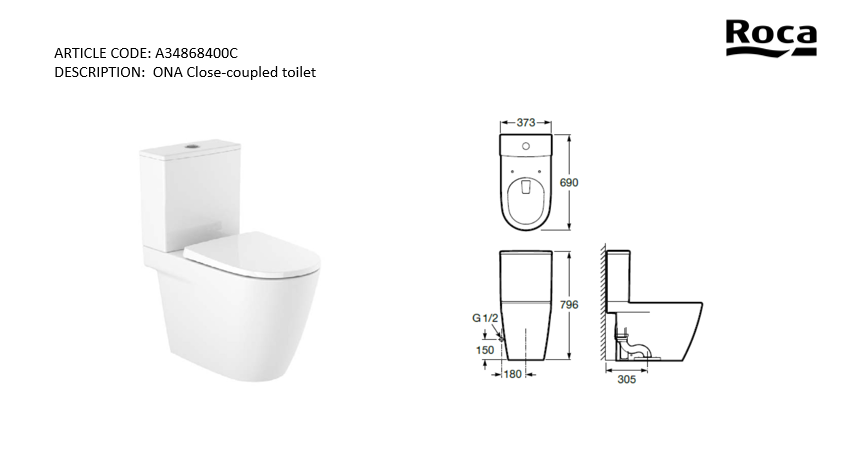 Roca Ona 2pc rimless vortex 3.5/5L A34868400C