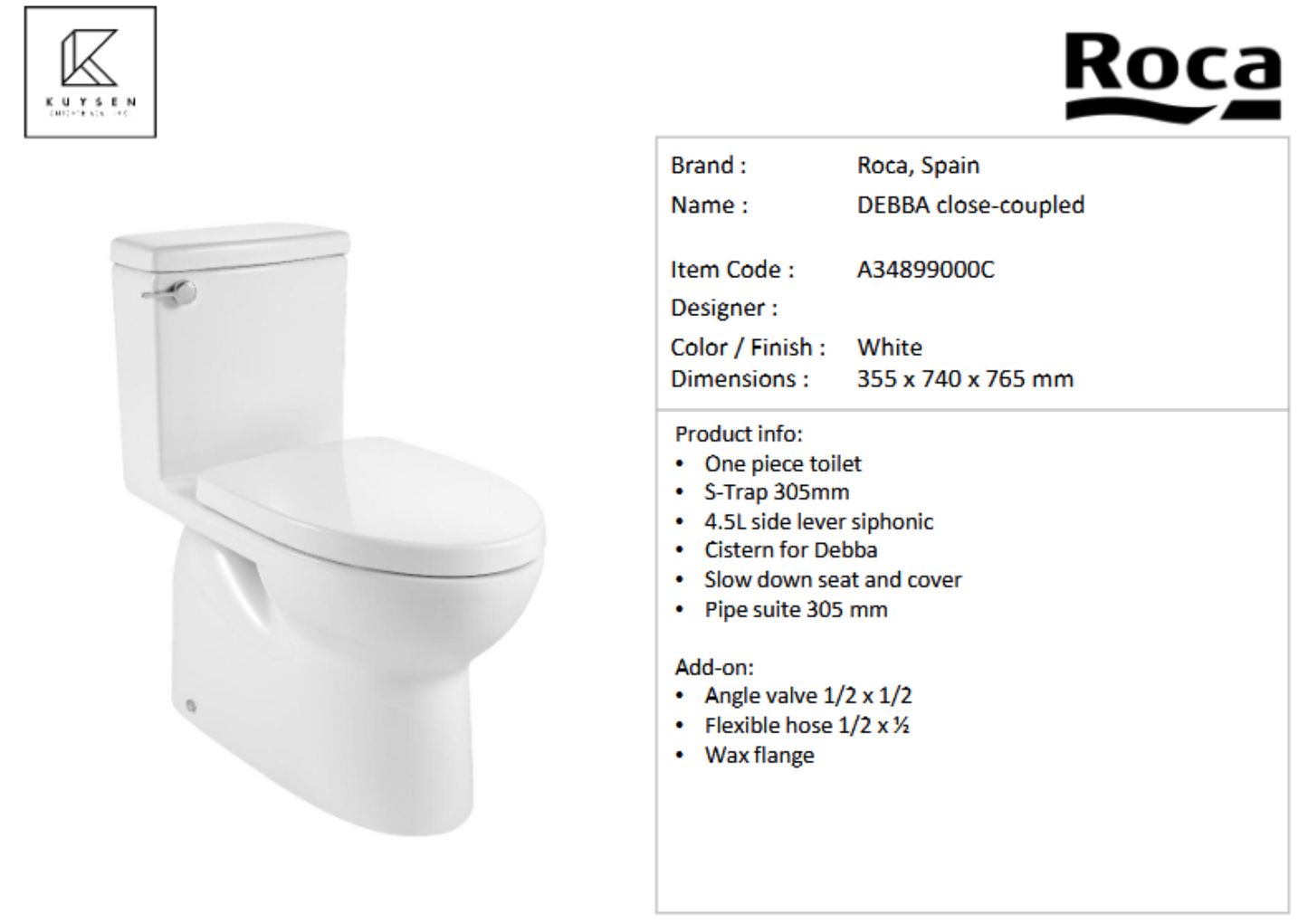 Roca Debba 2-piece (single flush 4.5L) A34899000C